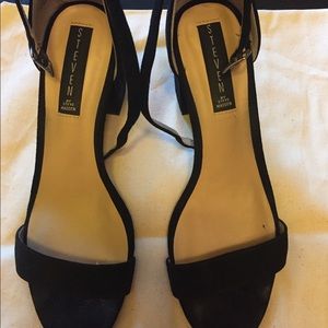 Black suede Steve Madden sandals with low heel